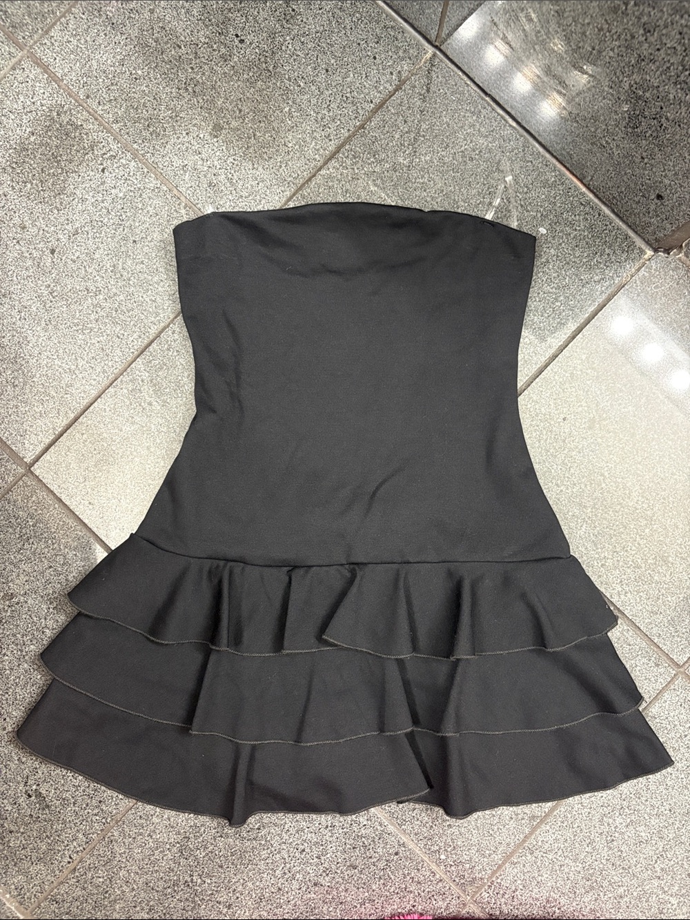 Strapless Black Ruffle-Tier Mini Dress